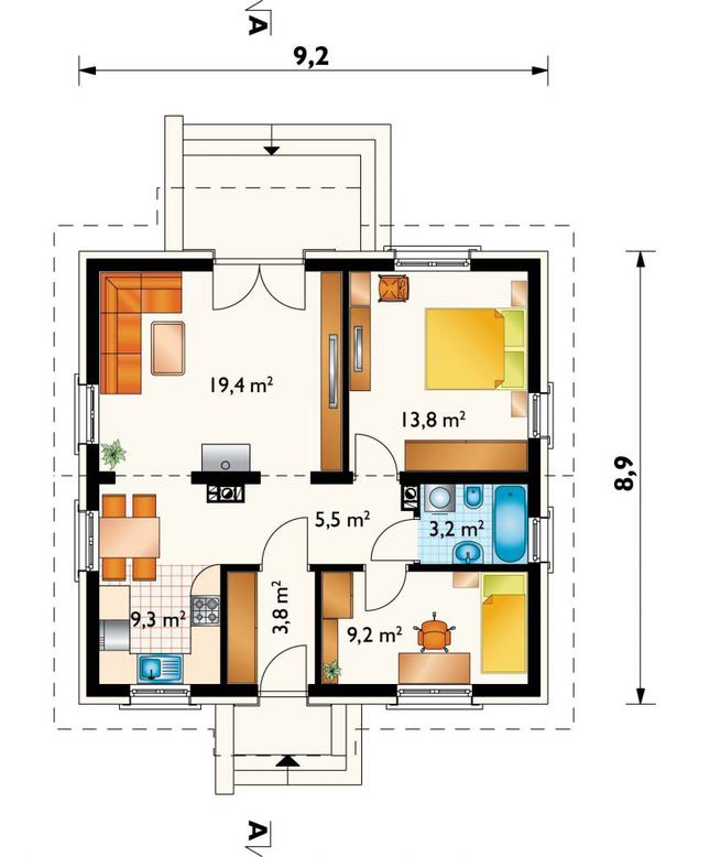 Rzut parteru lustro POW. 64,2 m²