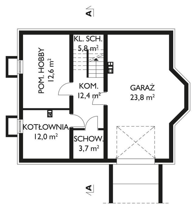 Rzut piwnicy POW. 76,9 m²