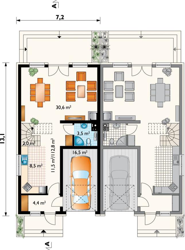 Rzut parteru lustro POW. 78,3 m²