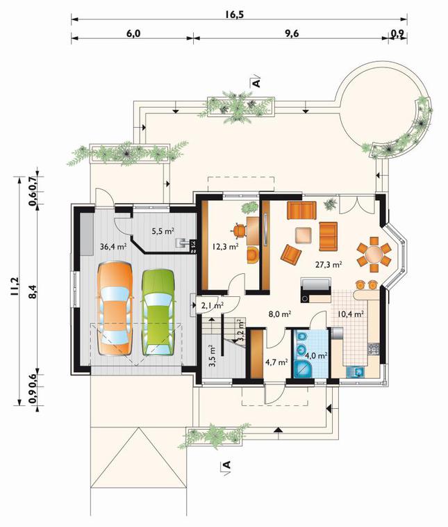 Rzut parteru POW. 118,9 m²