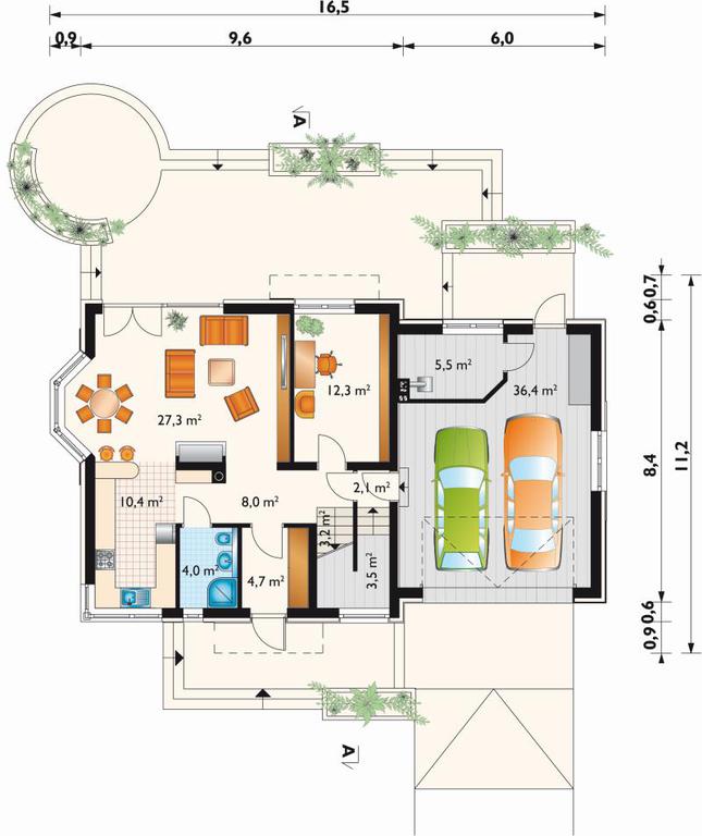 Rzut parteru lustro POW. 118,9 m²