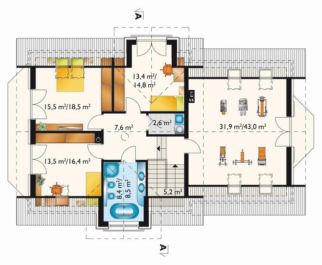 Rzut poddasza lustro POW. 116,6 m²