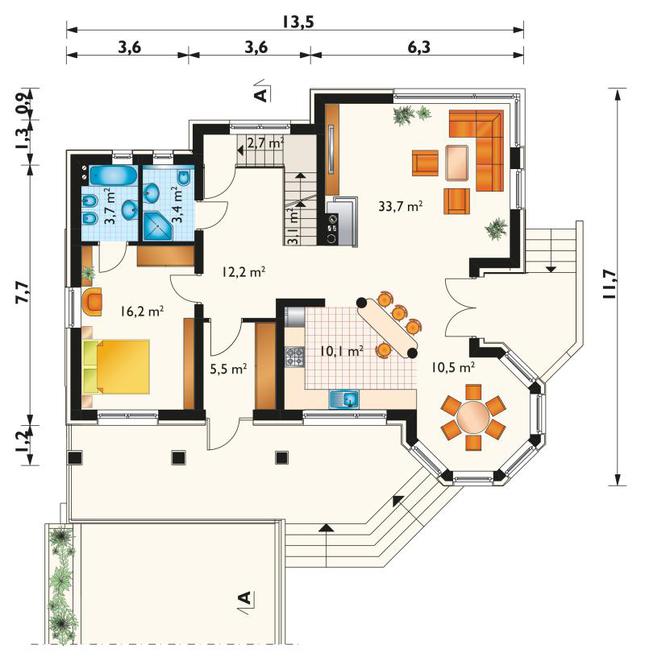 Rzut parteru POW. 101,1 m²