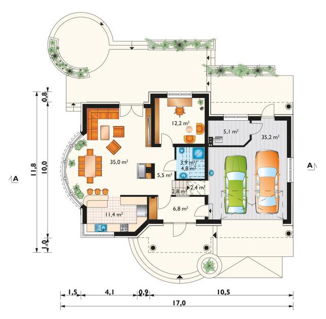 Rzut parteru POW. 121,2 m²