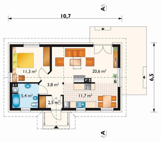 Rzut parteru POW. 55,3 m²