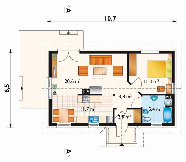Rzut parteru lustro POW. 55,3 m²