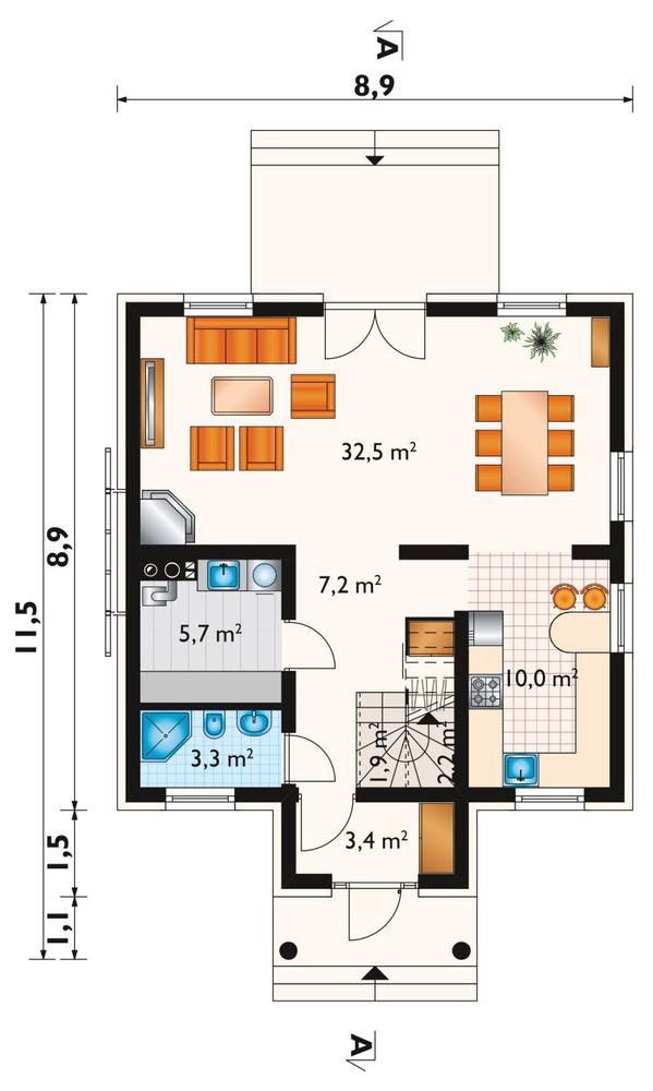 Rzut parteru lustro POW. 66,2 m²