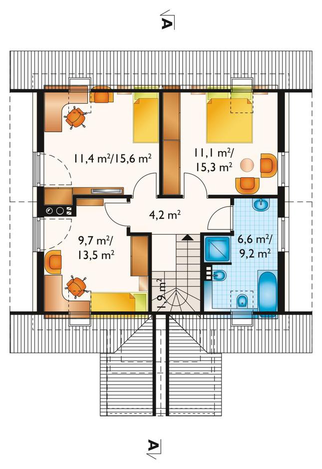 Rzut poddasza lustro POW. 59,7 m²