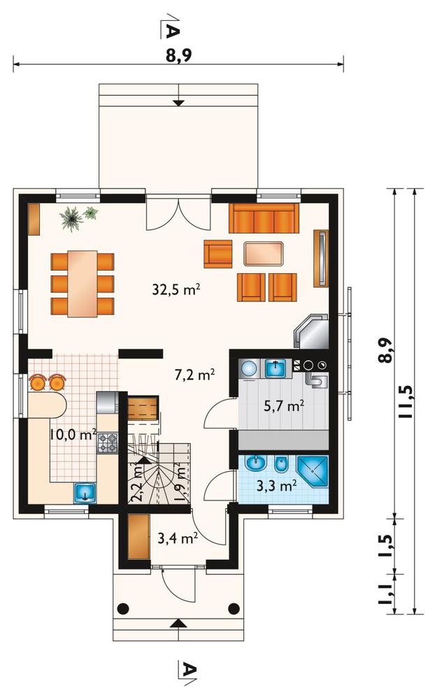 Rzut parteru POW. 66,2 m²