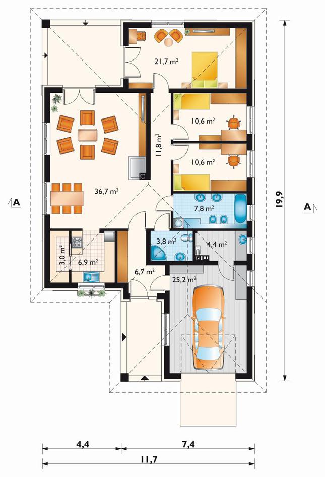 Rzut parteru lustro POW. 149,0 m²