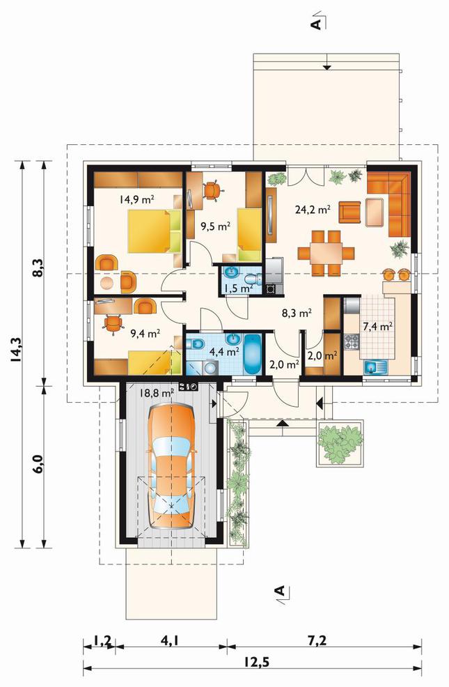 Rzut parteru POW. 102,4 m²