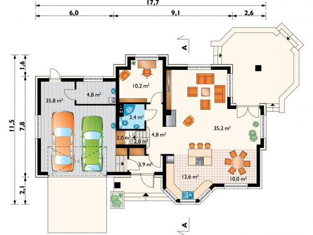 Rzut parteru POW. 124,7 m²