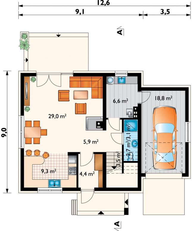 Rzut parteru POW. 80,6 m²