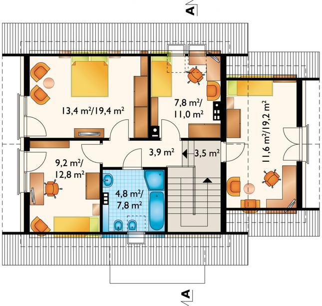 Rzut poddasza POW. 77,6 m²
