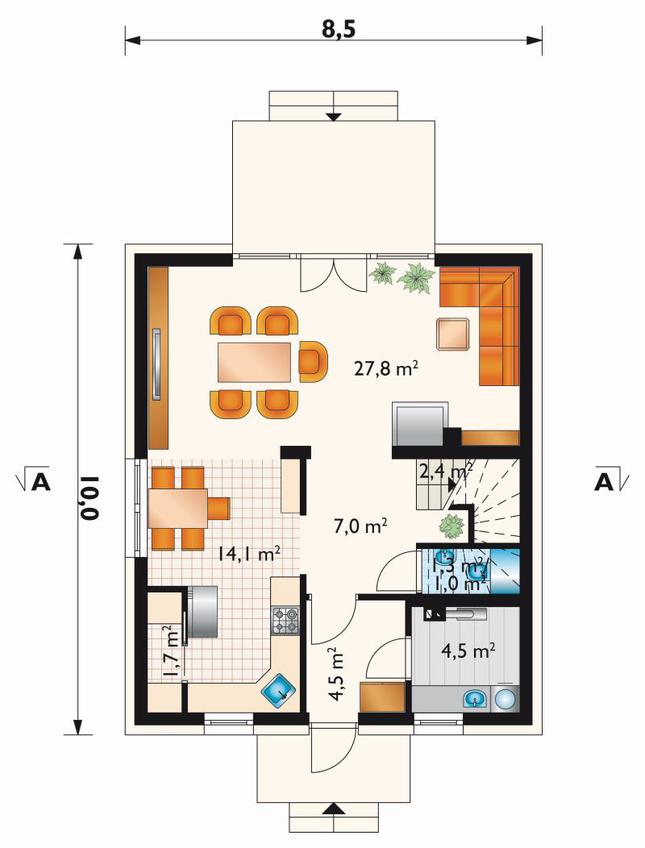 Rzut parteru POW. 63,0 m²