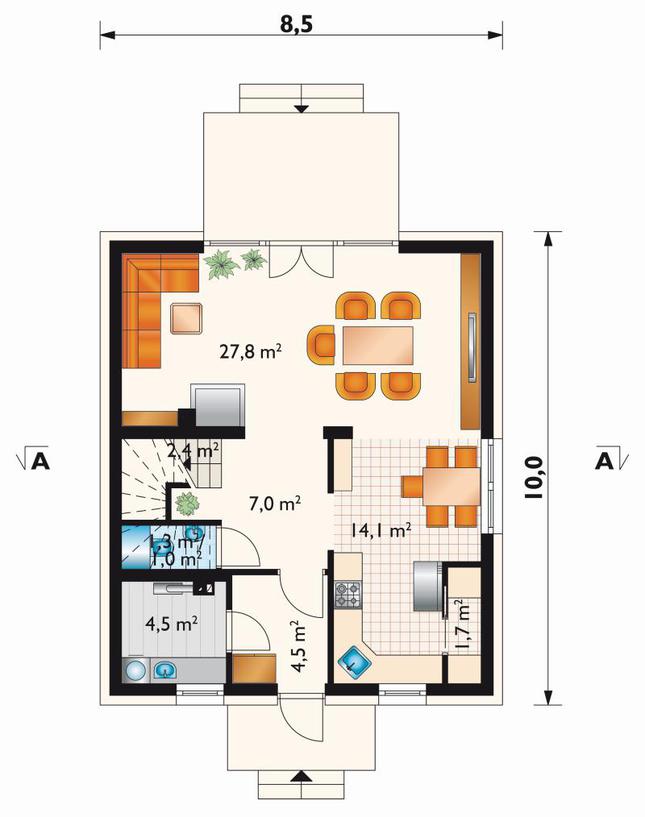 Rzut parteru lustro POW. 63,0 m²
