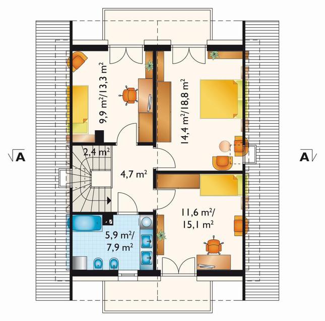 Rzut poddasza lustro POW. 62,2 m²