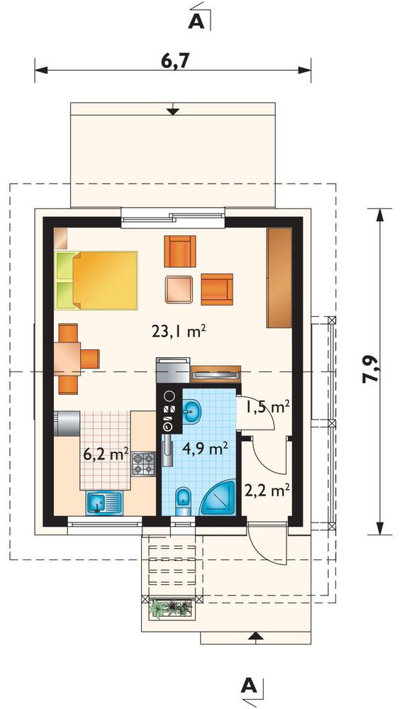 Rzut parteru POW. 37,9 m²