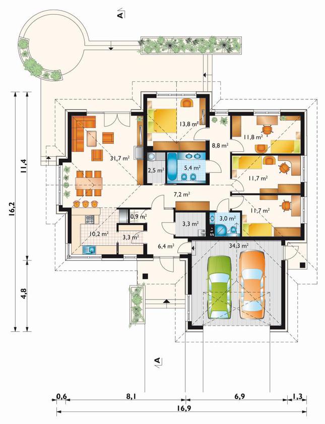 Rzut parteru POW. 166,0 m²