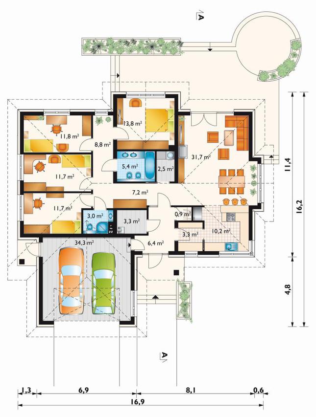 Rzut parteru lustro POW. 166,0 m²