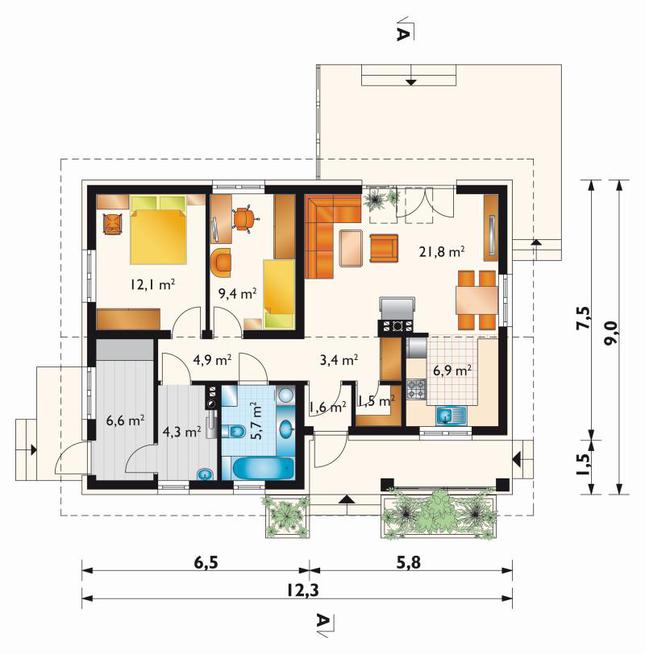 Rzut parteru POW. 78,2 m²