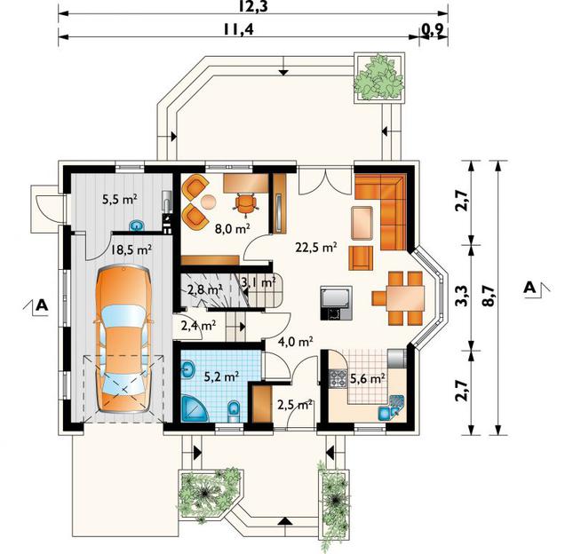 Rzut parteru lustro POW. 80,1 m²