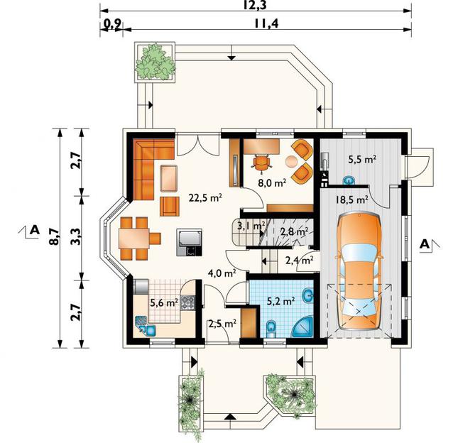 Rzut parteru POW. 80,1 m²