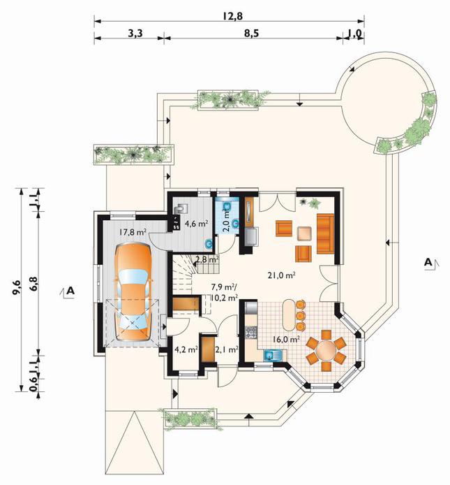 Rzut parteru POW. 80,7 m²
