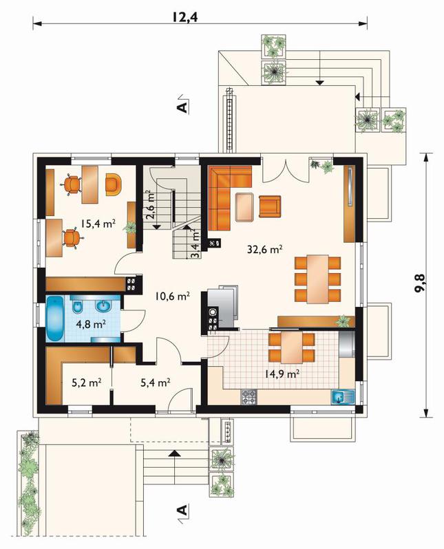 Rzut parteru POW. 94,9 m²
