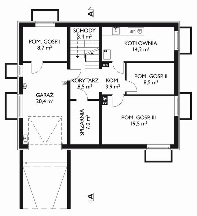 Rzut piwnicy POW. 94,1 m²