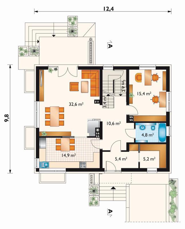 Rzut parteru lustro POW. 94,9 m²