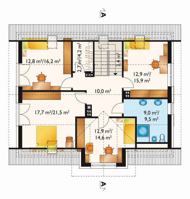 Rzut poddasza lustro POW. 93,9 m²