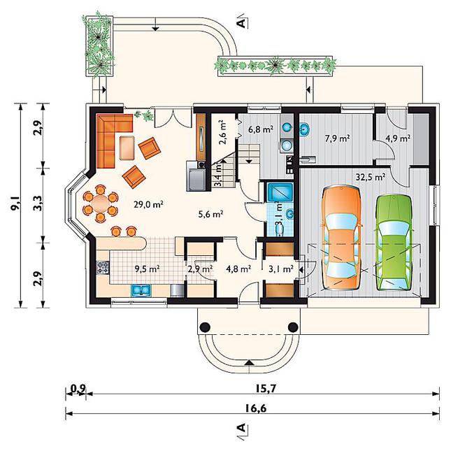 Rzut parteru POW. 116,1 m²