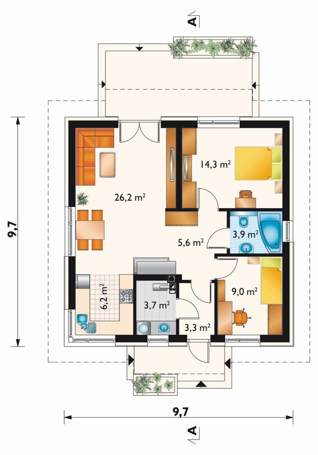 Rzut parteru POW. 72,2 m²