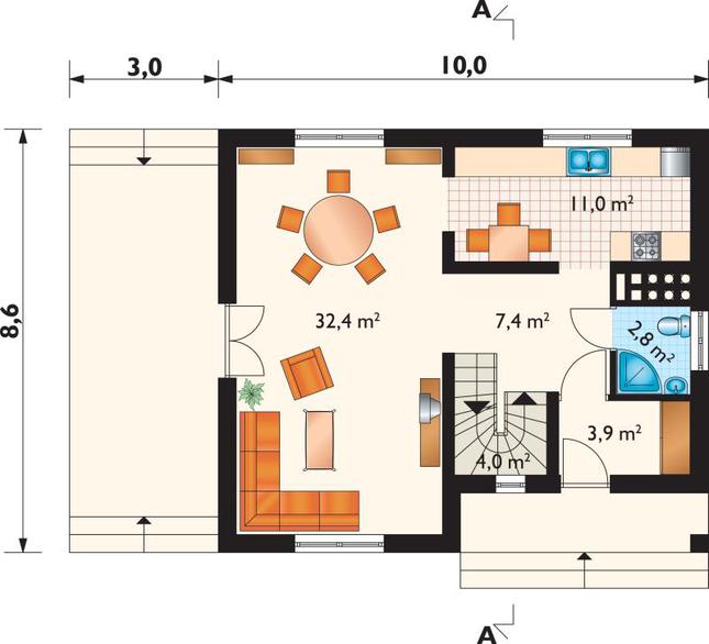 Rzut parteru POW. 61,5 m²
