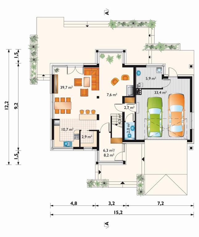 Rzut parteru POW. 117,4 m²