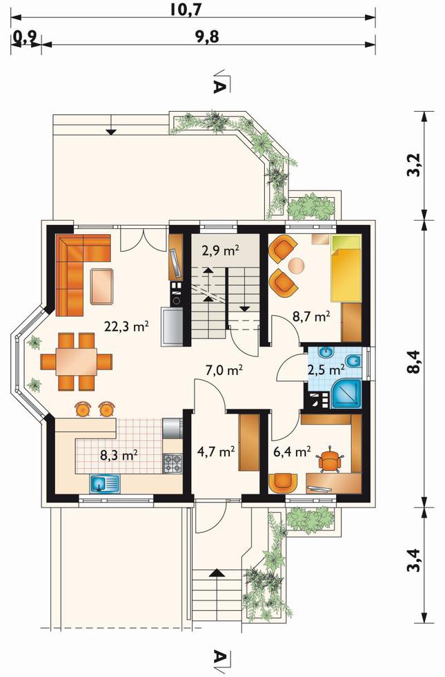 Rzut parteru lustro POW. 62,8 m²