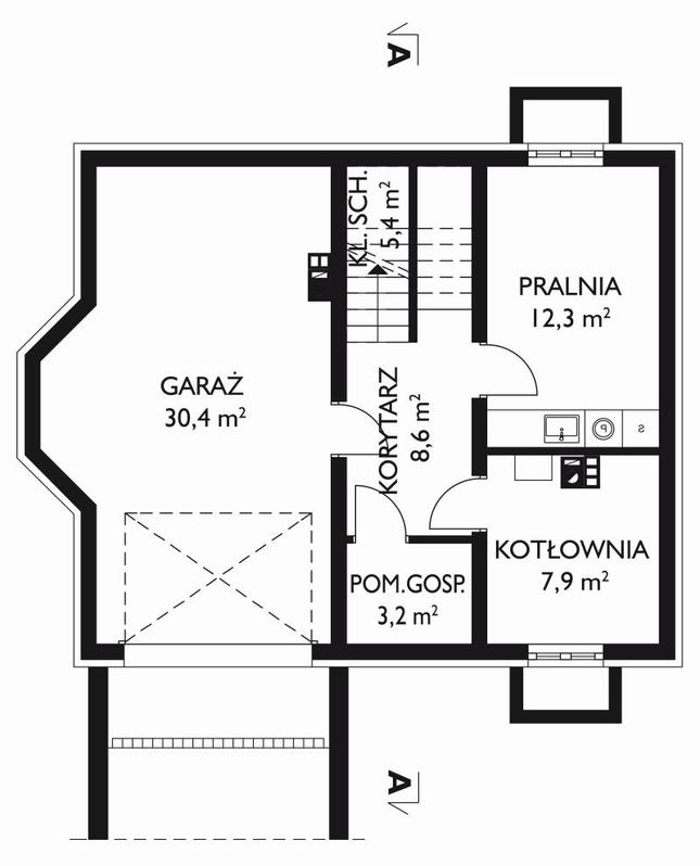 Rzut piwnicy lustro POW. 67,7 m²