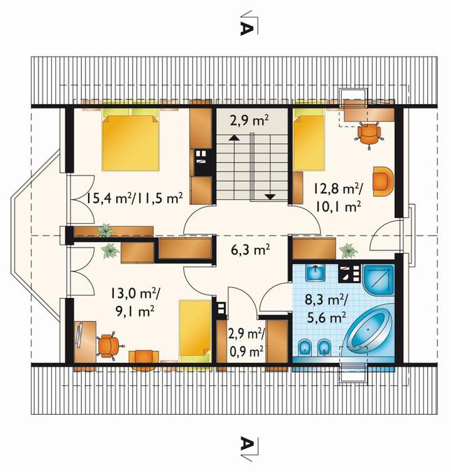 Rzut poddasza lustro POW. 61,6 m²