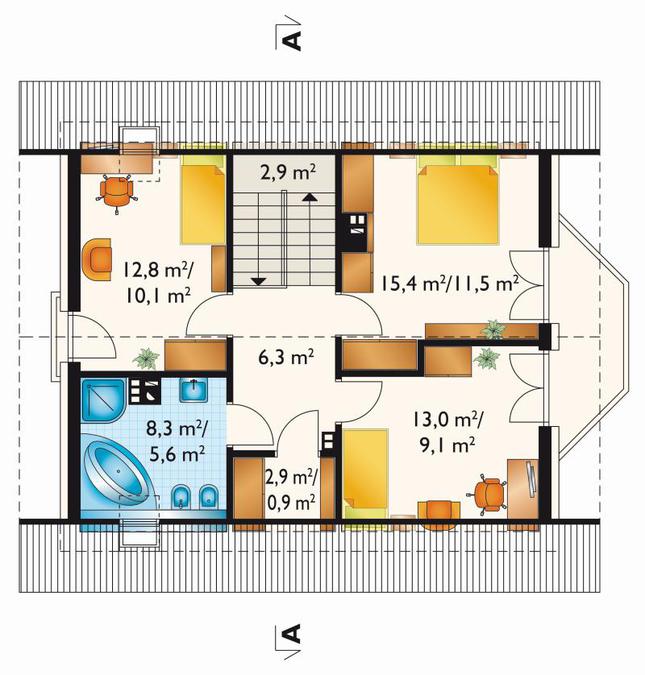 Rzut poddasza POW. 61,6 m²