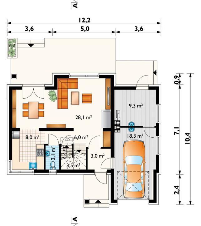 Rzut parteru POW. 80,2 m²