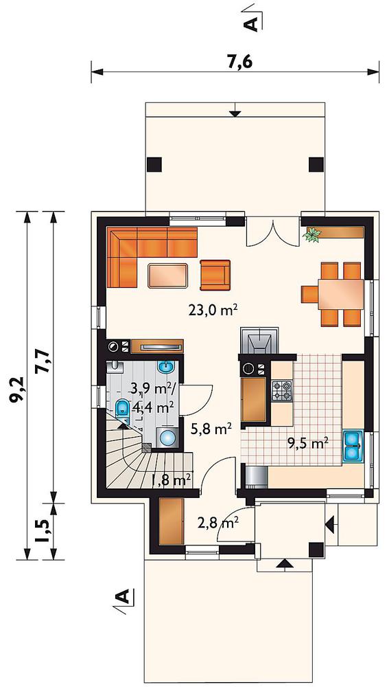 Rzut parteru POW. 47,3 m²