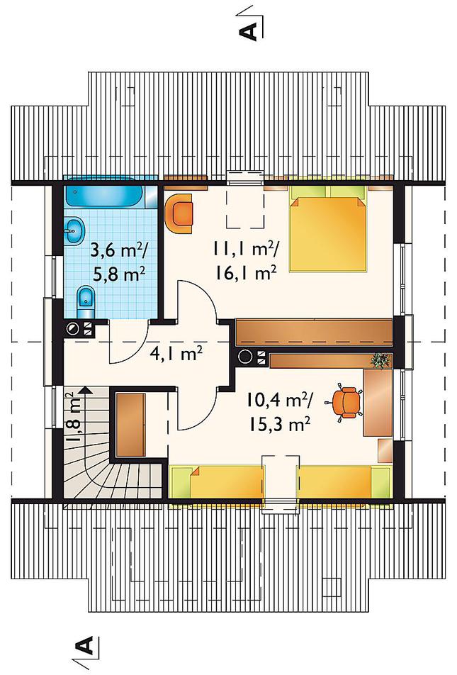 Rzut poddasza POW. 43,6 m²