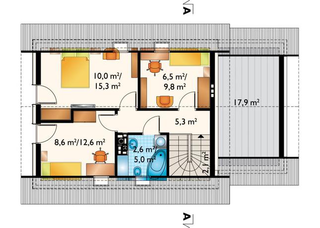 Rzut poddasza lustro POW. 50,1 m²