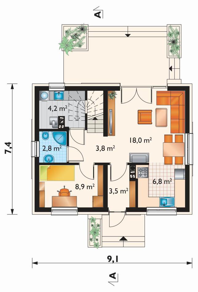 Rzut parteru POW. 50,0 m²