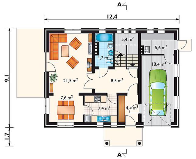Rzut parteru POW. 86,9 m²