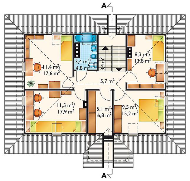 Rzut poddasza POW. 85,2 m²