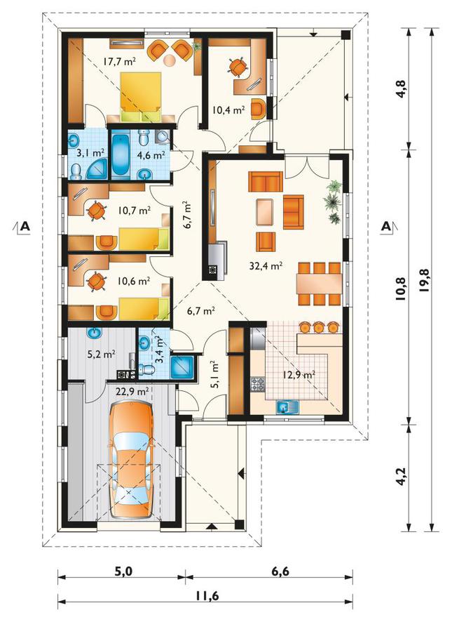 Rzut parteru POW. 152,4 m²