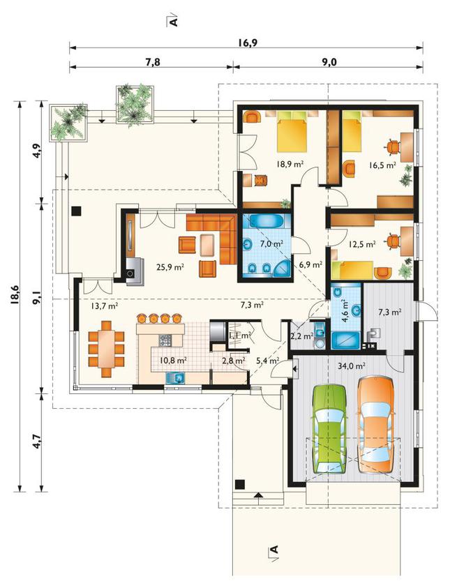 Rzut parteru POW. 176,9 m²