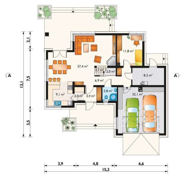 Rzut parteru POW. 119,5 m²